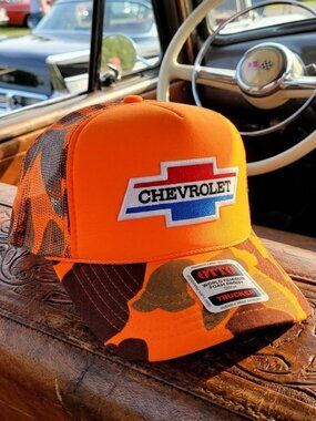 Retro Chevy Truck Hat Bowtie Patch Orange Camo OTTO Foam Rope Snapback Cap USA
